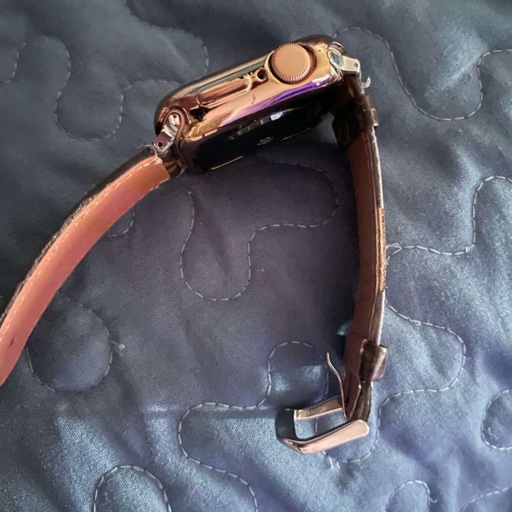 14k gold plated apple smart watch with Louis Vuitton leather band - Picture 2 of 4